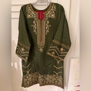 Elegant Embroidered Green 3pc J. Eid/party wear Pakistani